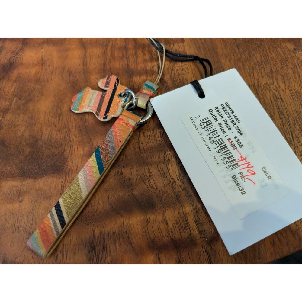 Genuine $300 Paul Smith Leather Signature Stripe Bunny Keychain NEW